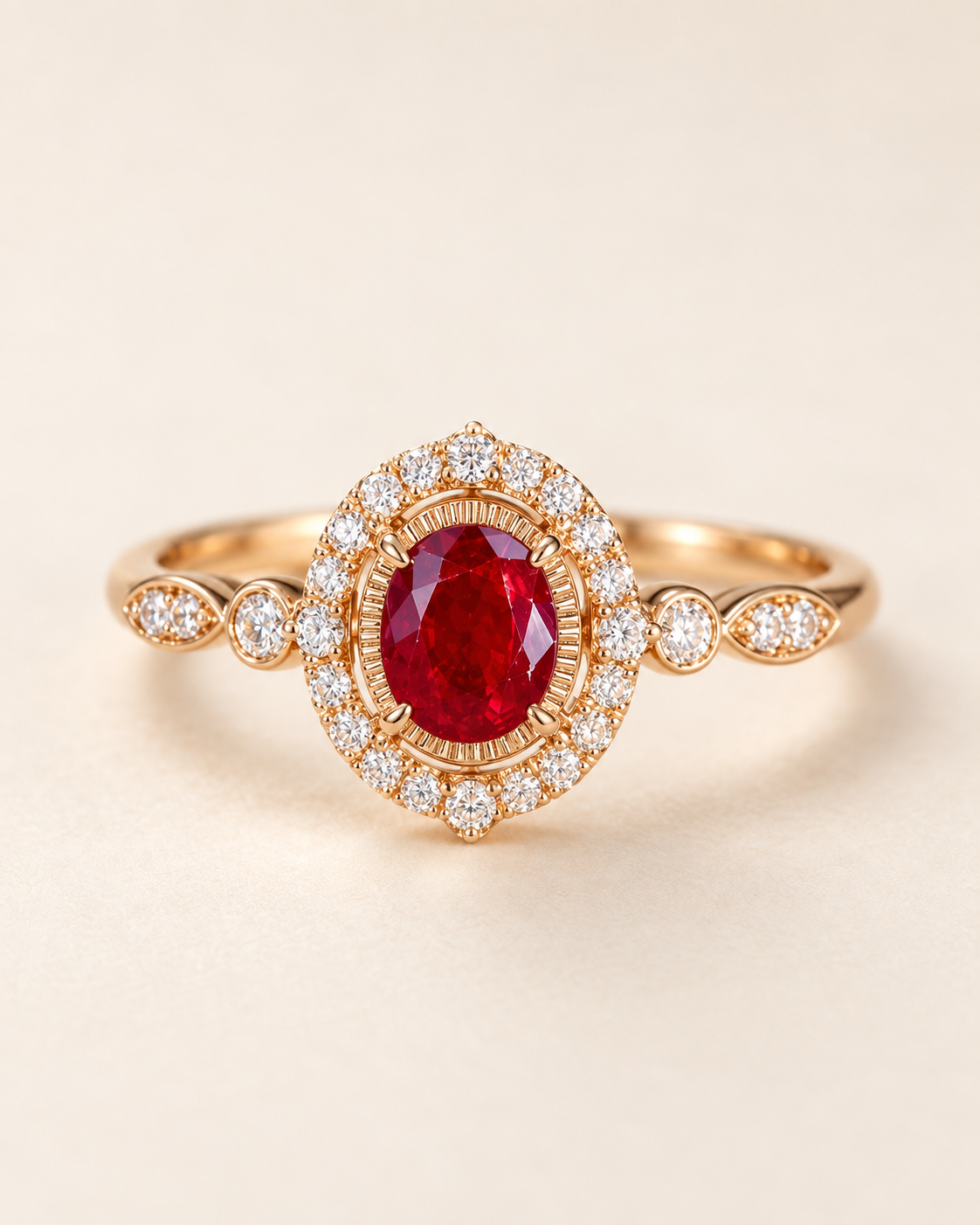 Pigeon Blood Ruby Halo Ring