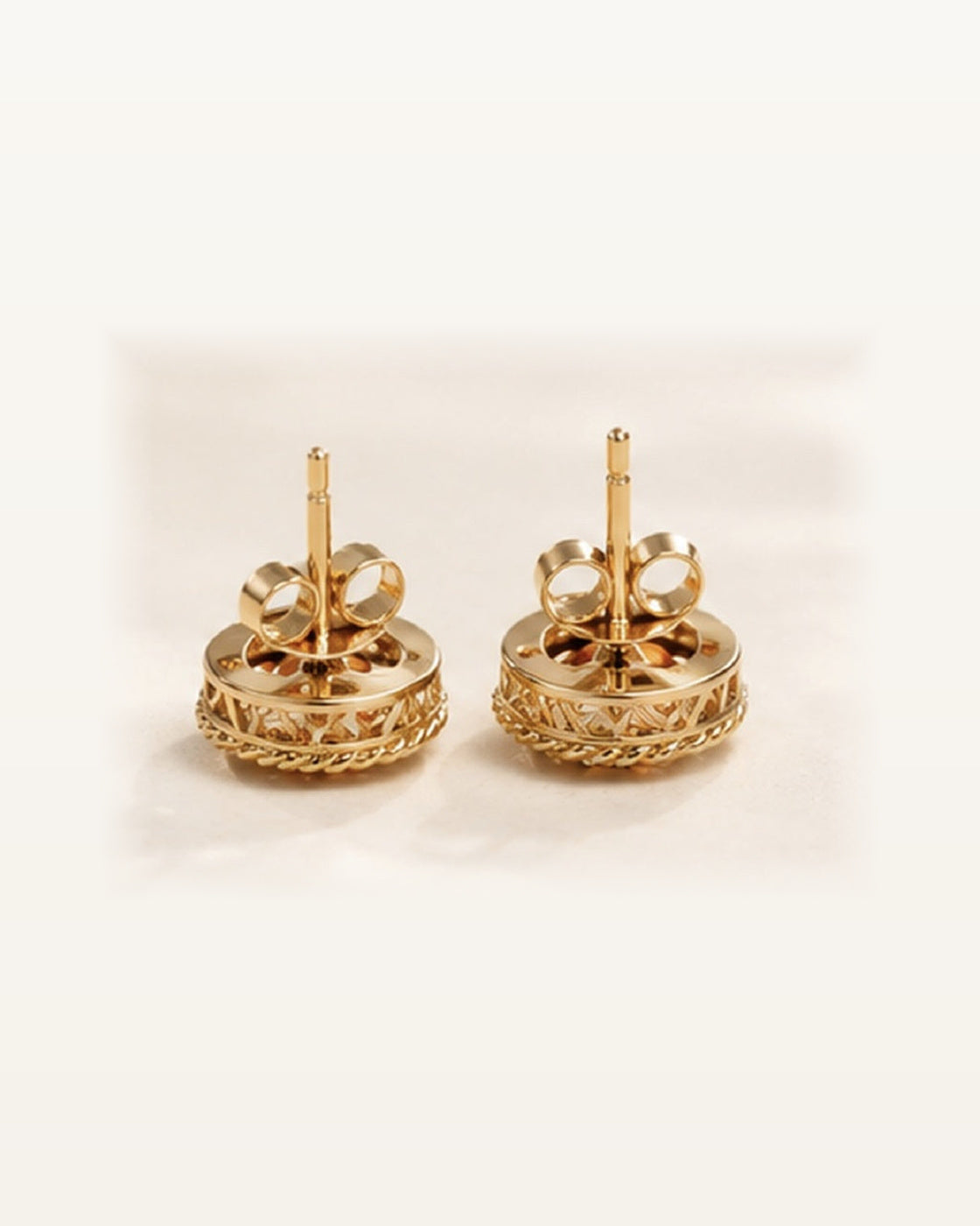 Late Light Halo Stud Earrings back pair view showing posts and butterfly backs